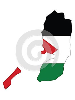 Flag Map of Palestine West Bank and Gaza