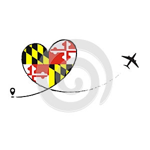 Flag Maryland Love Romantic travel Airplane air plane Aircraft Aeroplane flying fly jet airline line path vector fun