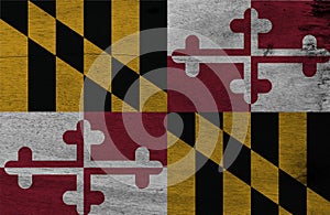 Flag of Maryland on wooden plate background. Grunge Maryland flag texture, The states of America.