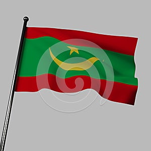 The flag of Mauritania flutters in the wind. 3d rendering, isolated image.