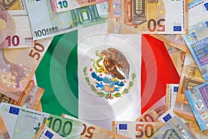 Flag Mexico on the Euro banknotes background