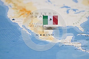 The Flag of mexico in the world map