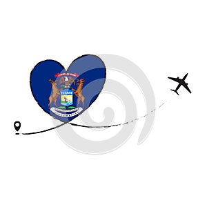 Flag Michigan Love Romantic travel Airplane air plane Aircraft Aeroplane flying fly jet airline line path vector fun