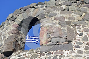 Flag at Molivos Castle Lesvos Greece