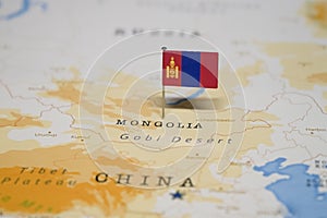 The Flag of mongolia in the world map
