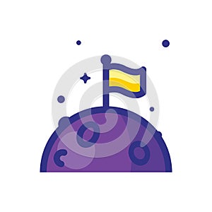 Flag in moon. Space science astronomy icon symbol