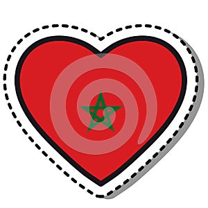 Flag Morocco heart sticker on white background. Vintage vector love badge. Template design element. National day.