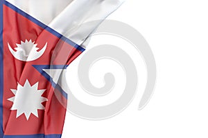Flag of Nepal in the corner on white background. Isolated. 3D Rendering