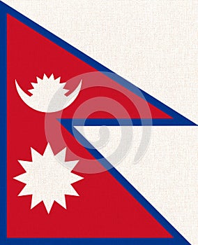Flag of Nepal. Nepal flag on fabric surface. Fabric texture. Asian country