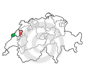 flag of Neuenburg canton on map of switzerland