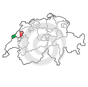 flag of Neuenburg canton on map of switzerland photo