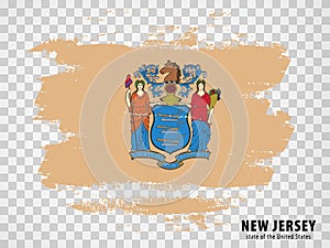 Flag of New Jersey from brush strokes. United States of America.  Flag State of New Jersey with title on transparent background fo