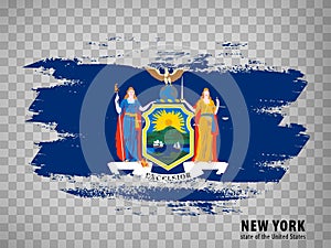 Flag of New York State from brush strokes. United States of America.  Flag State of New York with title on transparent background