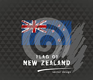 Flag of New Zealand, vector pen illustration on black background