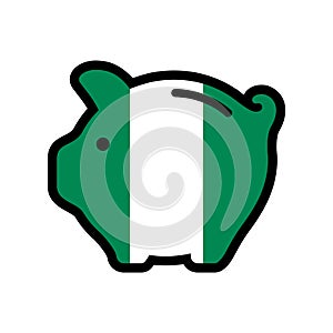 Flag of Nigeria, piggy bank icon, vector symbol.