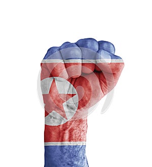 Flag of North Korea painted on human fist like victory symbol