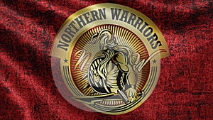 The flag of the Northern Warriors cricket team that plays cricket flutters in the wind close-up, the flag of the