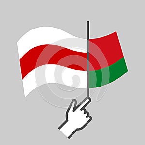 Flag old to new. Protests in Belarus. Change of an authoritarian dictatorial regime. Democracy. New Belarus. Red white flag. T