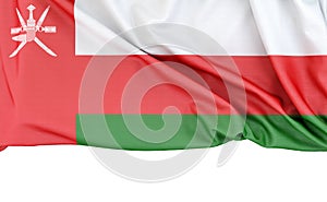 Flag of Oman isolated on white background with copy space below. 3D rendering