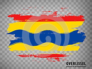 Flag of Overijssel brush strokes. Waving flag of Overijssel on transparent background