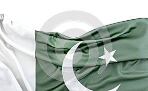 Flag of Pakistan isolated on white background with copy space above. 3D rendering