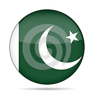 Flag of Pakistan. Shiny round button.