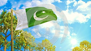 flag of Pakistan at sunny day, good weather symbol - nature 3D illustration