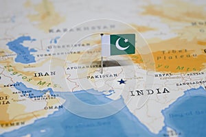 The Flag of pakistan in the world map photo