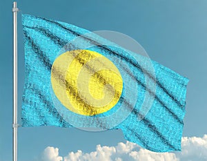 Flag of Palau Islands waving in the wind