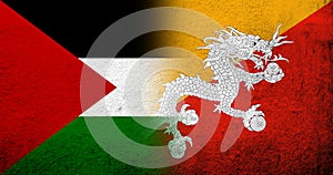 Flag of Palestine and Kingdom of Bhutan National flag. Grunge background