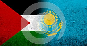 Flag of Palestine and The Republic of Kazakhstan National flag. Grunge background
