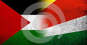 Flag of Palestine and The Republic of Seychelles National flag. Grunge background