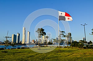 The flag of Panama hoisted on the mast