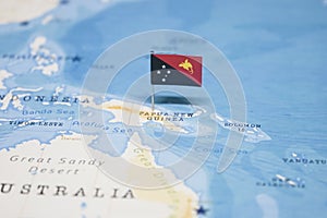 The Flag of papua new guinea in the world map