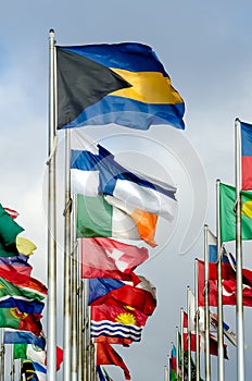 Flag parade, national flags of many countries