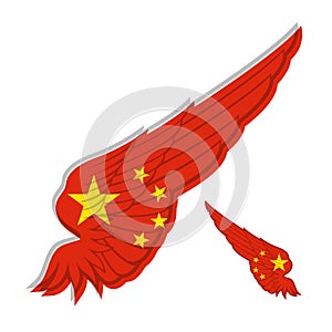 Flag of People's Republic of China on abstract Wing and white ba