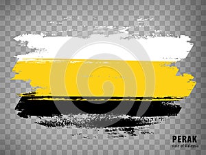Flag of Perak from brush strokes. Flag State Perak of Malaysia with title on transparent background for your web site design, app, photo