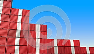 Flag of Peru on containers forming declining trend of graph. National crisis or meltdown related conceptual 3D rendering