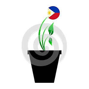 Flag of Philipines in emoji design growing up as sapling in vase, Philipino emogi tree flag