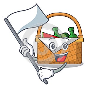 With flag picnic basket mascot cartoon