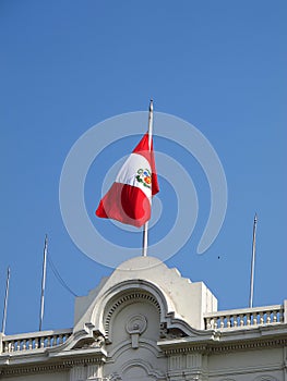 The flag on Plaza de Armas, Plaza Mayor, Lima city, Peru, South America