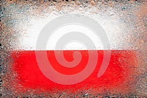Flag of Poland. Flag of Poland on the background of water drops. Flag with raindrops. Splashes on glass