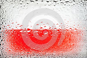Flag of Poland. Poland flag on the background of water drops. Flag with raindrops. Splashes on glass