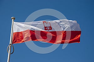Flag of Poland on a pole