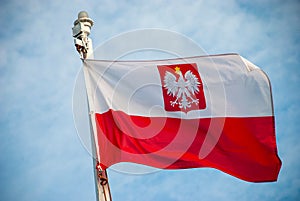 Flag of Poland on a pole