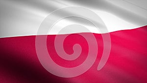 Flag of Poland. Realistic waving flag 3D render illustration with highly detailed fabric texture.
