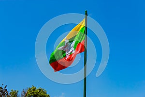 The flag pole with the flag of Myanmar at Flagstaff Hill