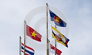 Flag poles of ASEAN countries
