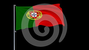 Flag of Portugal on a flagpole on a transparent, 4k prores 4444 footage with alpha