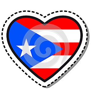 Flag Puerto Rico heart sticker on white background. Vintage vector love badge. Template design element. National day.